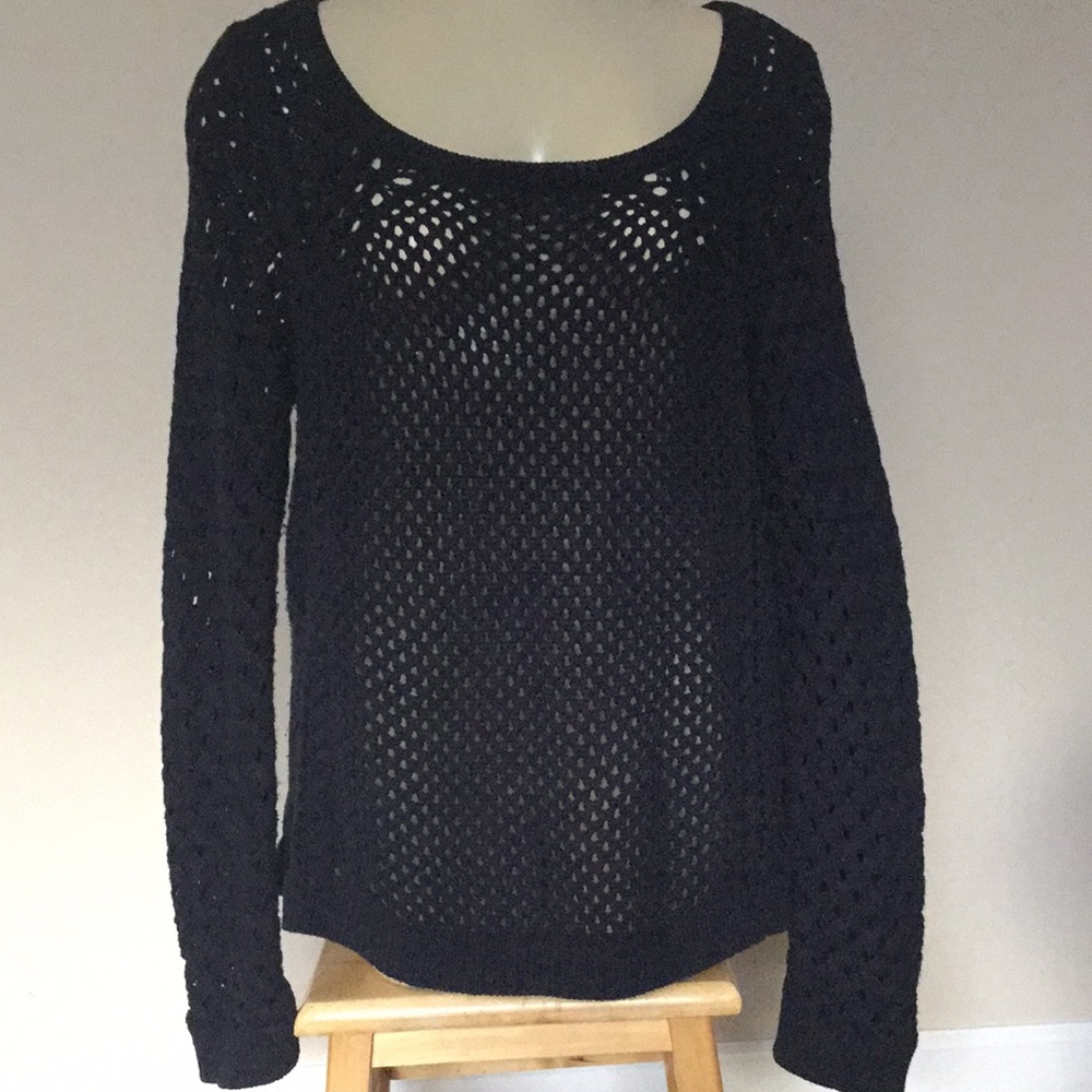 MOTH Anthropologie navy blue crochet sweat…